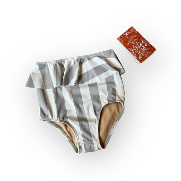 Kortni Jeane Kids NWT Gray And White Stripe Bikini Bottom - Picture 1 of 3